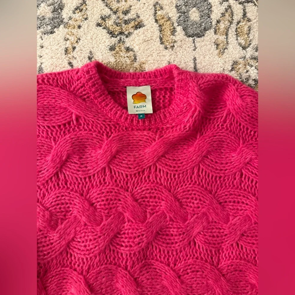 Farm Rio Pink Maxi Cable Knit Sweater‎ Medium Pristine Condition - Picture 3 of 8